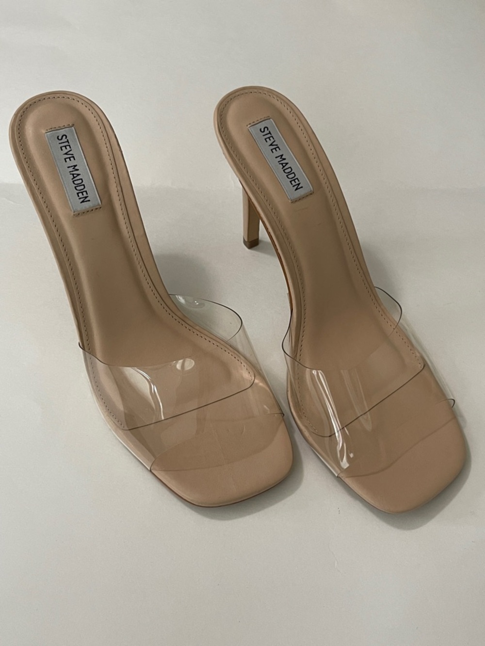 Steve Madden Nude Clear-Strap High Heel Mules Sz 9.5 NWOT